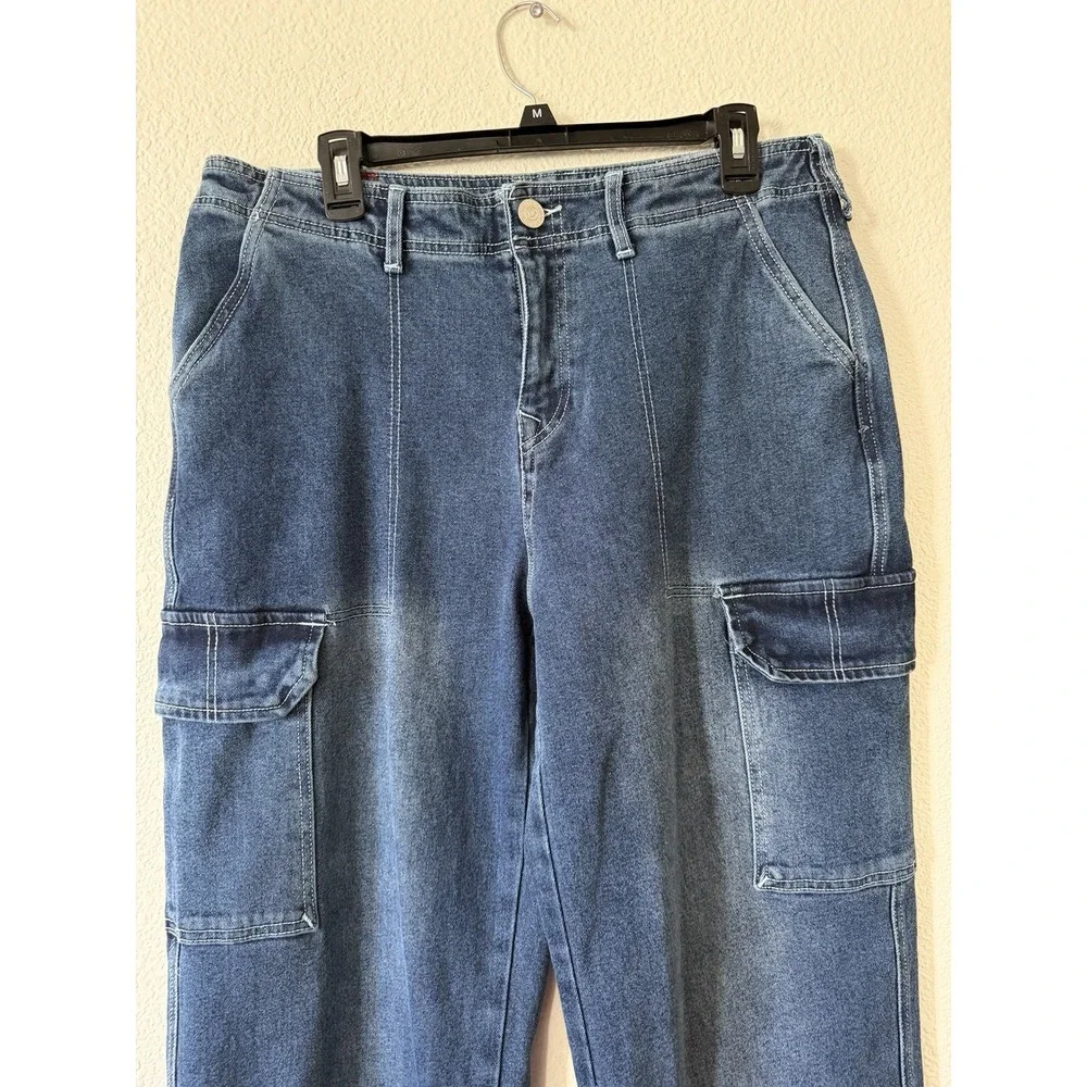 True Religion Mens Cargo Jeans Medium Wash Wide Leg Denim Size 30